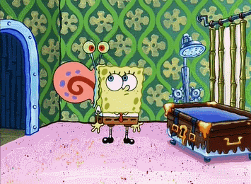 Spongebob And Gary From Spongebob Squarepants Are Standing Next To A Trunk GIF