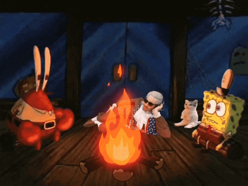 SpongeBob and Krabby Krabs Around Campfire