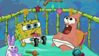 Spongebob And Patrick Are In A Baby Crib With Toys GIF