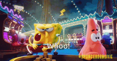 spongebob and patrick are playing a game with the words whoo on the bottom