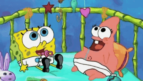 Spongebob And Patrick Are Sitting In A Crib With A Pacifier GIF