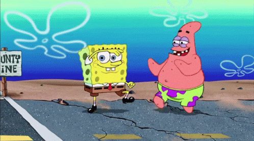 Spongebob And Patrick Are Standing In Front Of A Sign That Says " Unity Zone " GIF