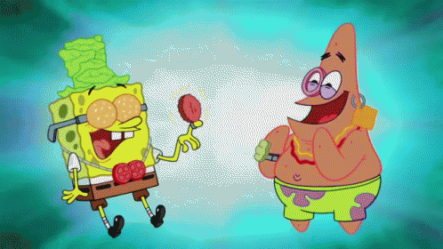 Spongebob And Patrick Are Standing Next To Each Other GIF