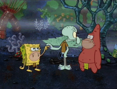 Spongebob And Patrick Are Standing Next To Each Other In A Cartoon GIF