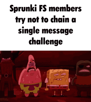 Spongebob And Patrick Are Standing Next To Each Other In A Dark Room With The Words Sprunki Fs Members GIF