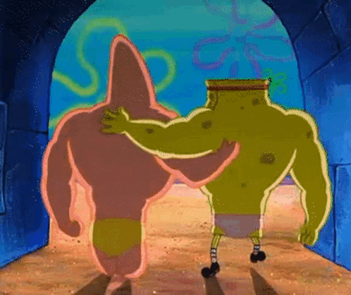 Spongebob And Patrick Are Standing Next To Each Other In A Tunnel . GIF