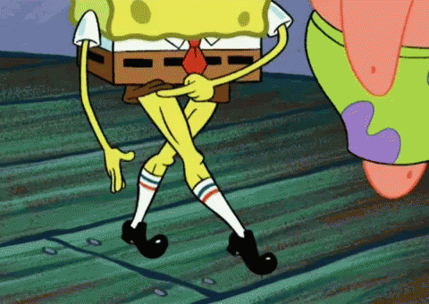 Spongebob and Patrick Dancing on Wooden Floor
