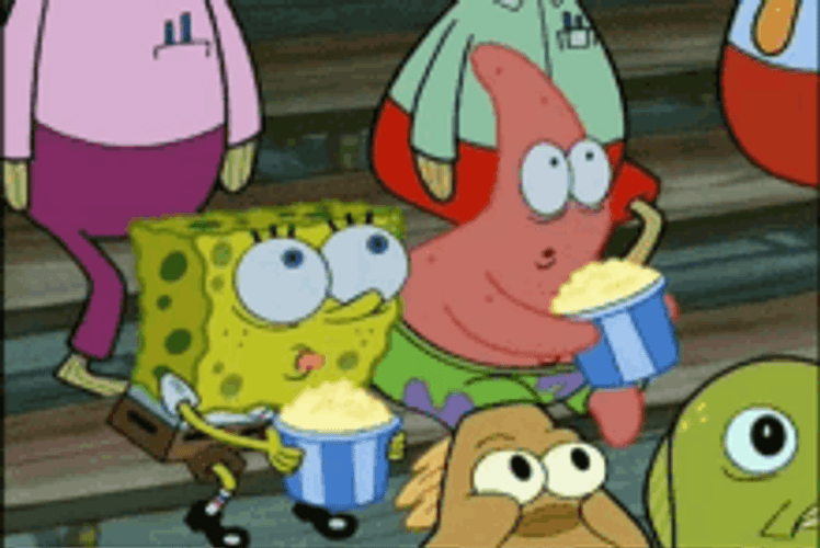 Spongebob And Patrick Eating Popcorn Like Maniacmeme GIF