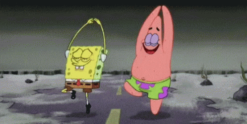 Spongebob And Patrick From Spongebob Squarepants Are Dancing On The Road . GIF