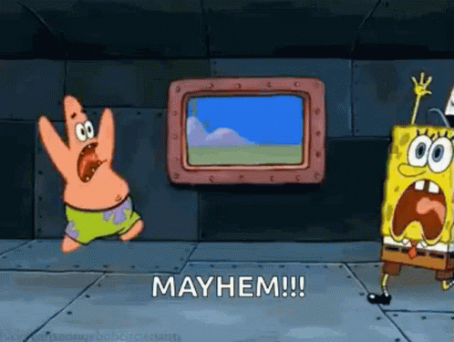 Spongebob And Patrick From Spongebob Squarepants Are Standing Next To Each Other In A Room . GIF
