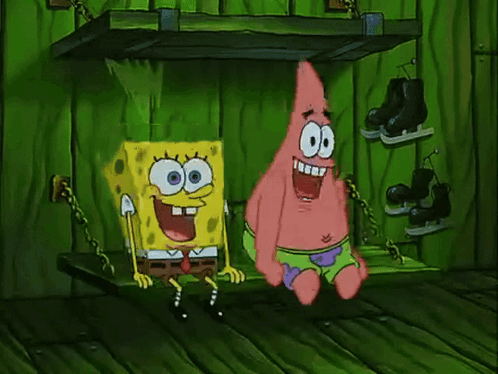 SpongeBob and Patrick on Bench by Shelf with Skates