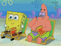Spongebob And Patrick Watching While Eating Popcorn GIF