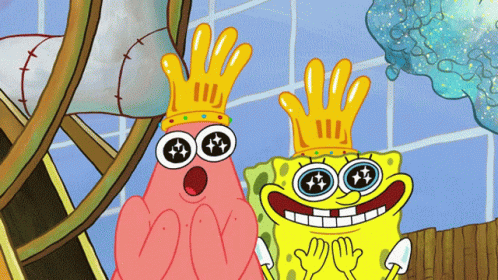 SpongeBob and Patrick Wearing Crowns and Googly Eyes