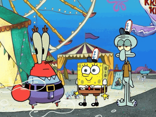 Spongebob And Squidward Are Standing In Front Of A Carnival GIF