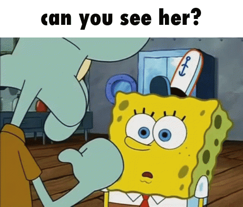 Spongebob And Squidward Are Standing Next To Each Other And Asking Can You See Her GIF