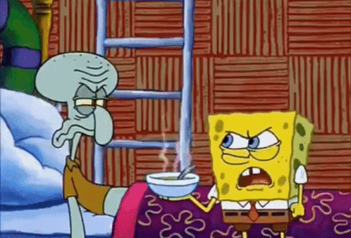 spongebob and squidward are standing next to each other in a cartoon scene
