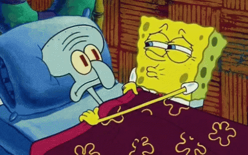 Spongebob And Squidward From Spongebob Squarepants Are Laying In Bed Together GIF
