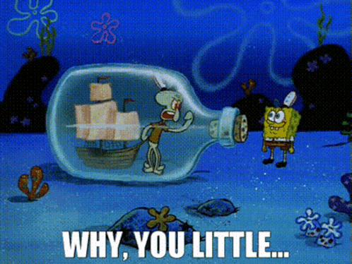 SpongeBob and Squidward in Bottle Saying Why You Little