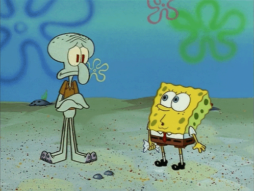 Spongebob and Squidward Standing in Sand