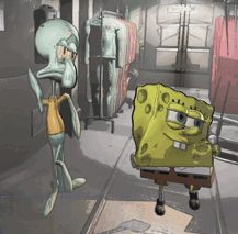 SpongeBob and Squidward Standing Next to Each Other