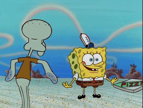 SpongeBob and Squidward With Pizza Box