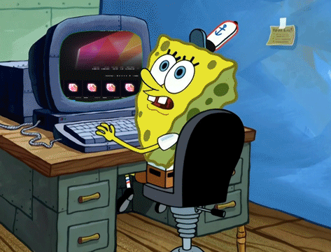 SpongeBob at Computer with Anchor Hat