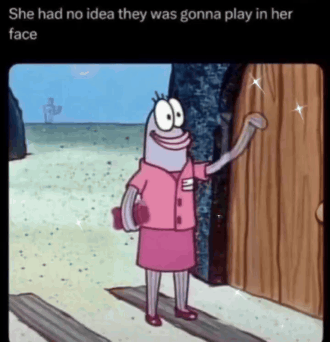 SpongeBob Character Holding Stick In Front Of Door GIF