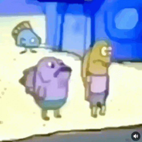 SpongeBob Characters Standing In Front Of Blue Building GIF