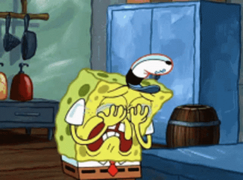 SpongeBob Covering Face in Kitchen