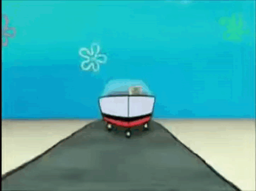 SpongeBob Driving Boat on Beach