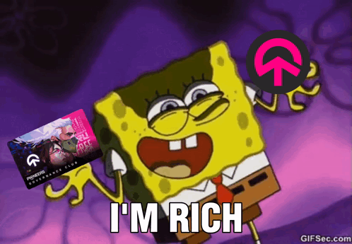 Spongebob Holding A Card That Says I 'M Rich On It GIF