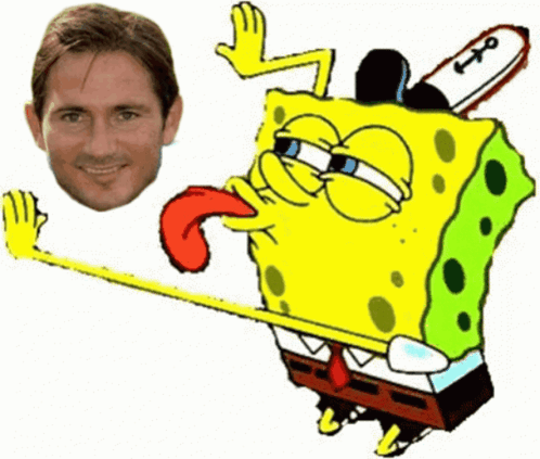 SpongeBob Holding Chainsaw With Man's Face In Background GIF