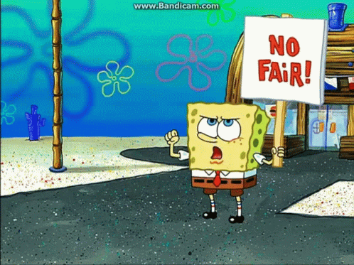 SpongeBob Holding No Fair Sign