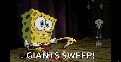 SpongeBob Holding Shovel Saying Giants Sweep