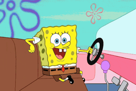 SpongeBob Holding Steering Wheel In Pink Car GIF