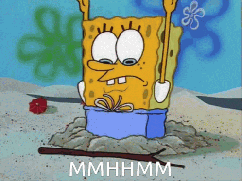 SpongeBob Holding Stick Saying Mmhmm
