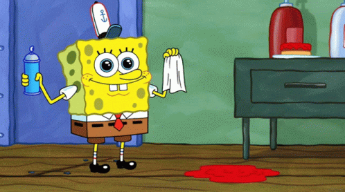 Spongebob Holding Towel and Spray Bottle