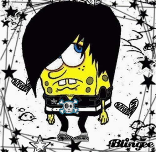 SpongeBob in Black and White Outfit with Skull Belt