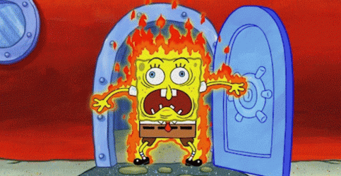 Spongebob in Front of Flaming Door