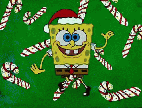 SpongeBob In Santa Hat With Snowflakes GIF