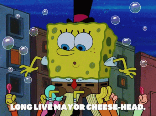 SpongeBob in Top Hat Long Live Mayor Cheese Head