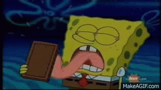 Spongebob Is Holding A Book With His Tongue Hanging Out . GIF