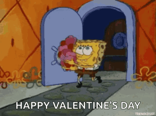 Spongebob Is Holding A Bunch Of Hearts And Says Happy Valentine 'S Day . GIF