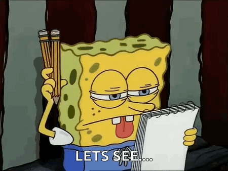 Spongebob Is Holding A Pencil And Looking At A Notebook . GIF