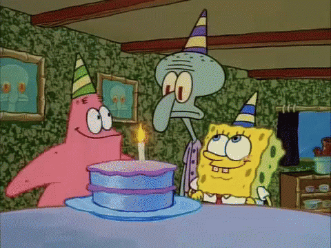 Spongebob Patrick And Squidward Are Celebrating A Birthday With A Cake GIF