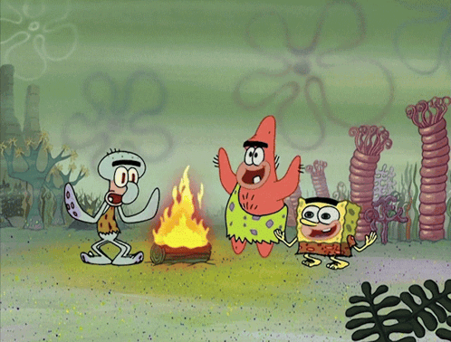 SpongeBob Patrick and Squidward Near Fire