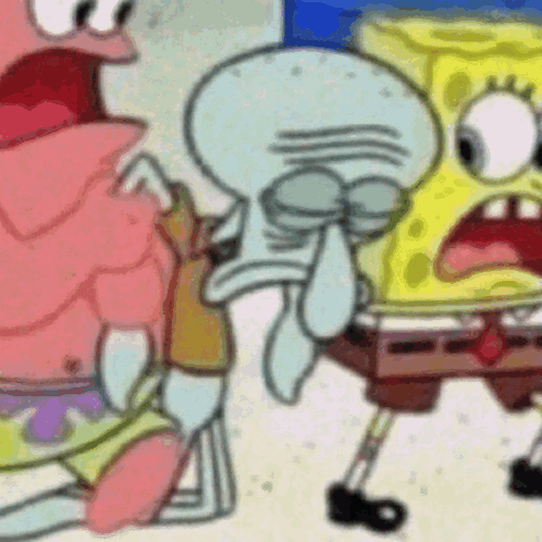 Spongebob Patrick and Squidward Standing on Beach
