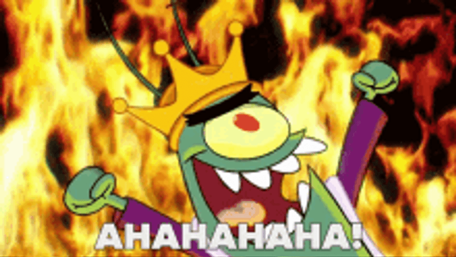 Spongebob Plankton Brain On Fire Evil Laugh GIF