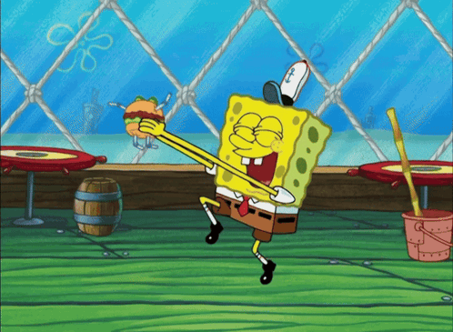 SpongeBob Playing Guitar in Front of Fence