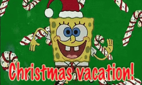 SpongeBob Santa Hat With Candy Cane Christmas GIF